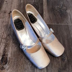 Vintage Souliers CHRISTIAN DIOR Satin Square-Toe Heels Sz 5B